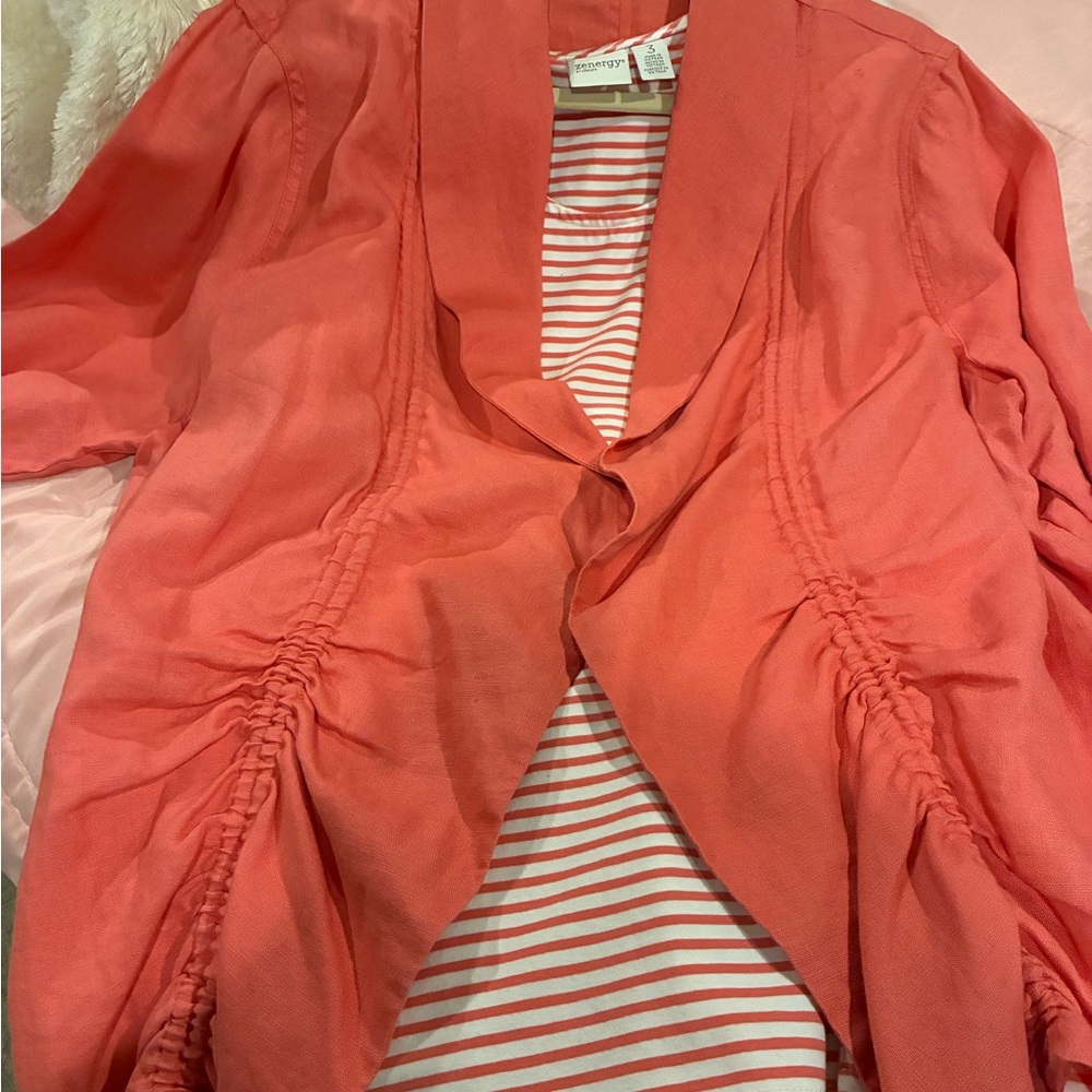 Chico's  Coral Linen Tank and Blazer